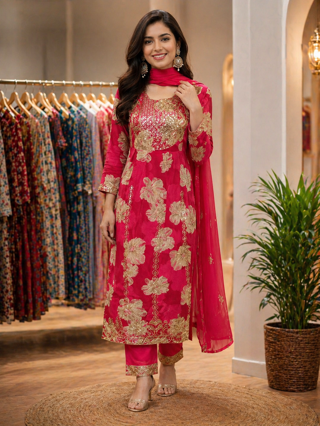 Elegant Pink & Gold Embroidered Kurta Set