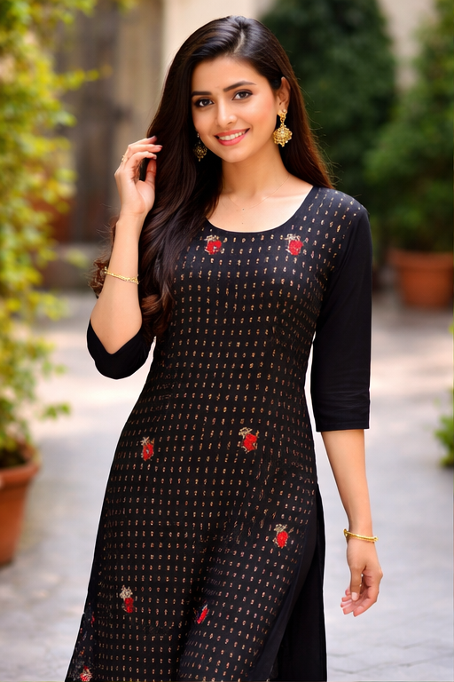 Black Straight-Cut Kurti (or Kurta)