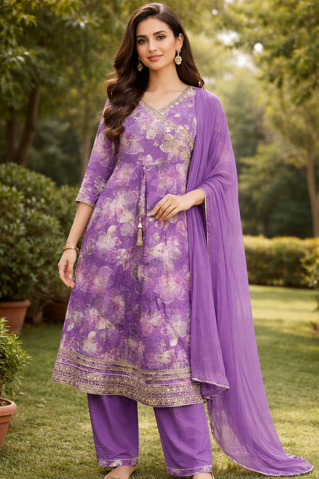 Elegant Floral Purple Ethnic Suit Set